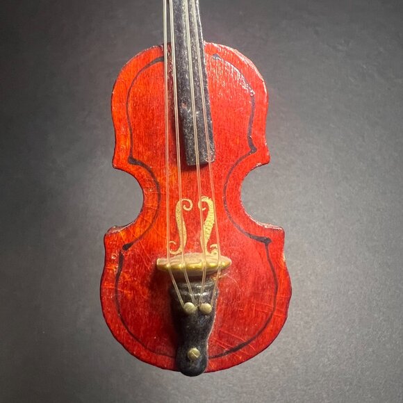 Vintage MCM 1970s Handcrafted Wooden Violin Viola Christmas Tree Ornament 5" - Picture 4 of 6